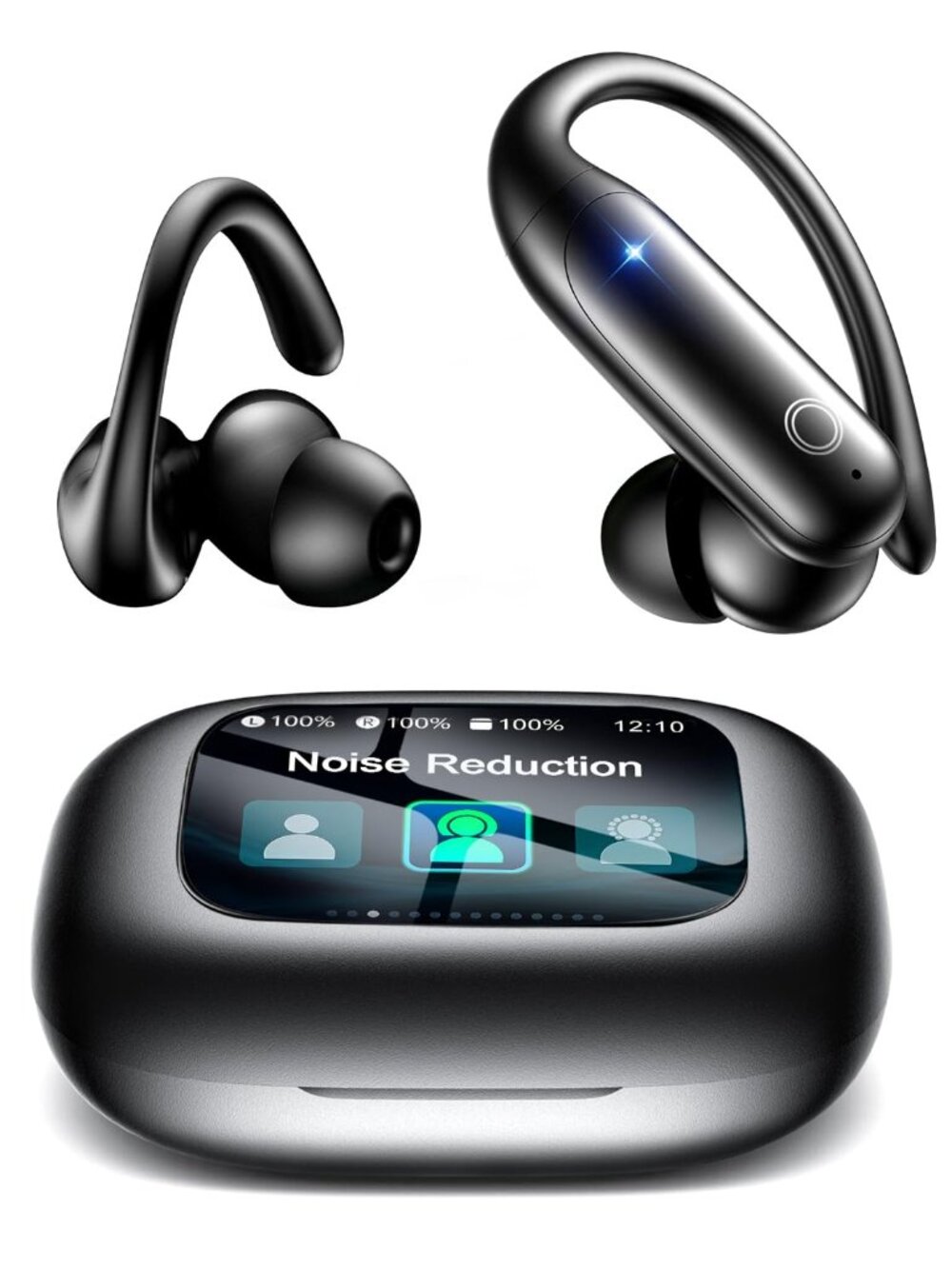 LEEMC Wireless Earbuds Over Ear Hooks Bluetooth ANC Touchscreen Case Obsidian